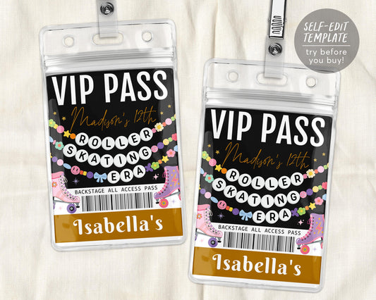 Roller Skating Era VIP Pass Editable Template