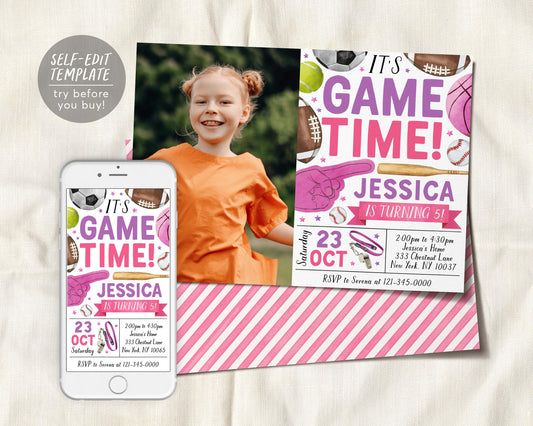 All Star Sports Birthday Invitation With Photo Editable Template