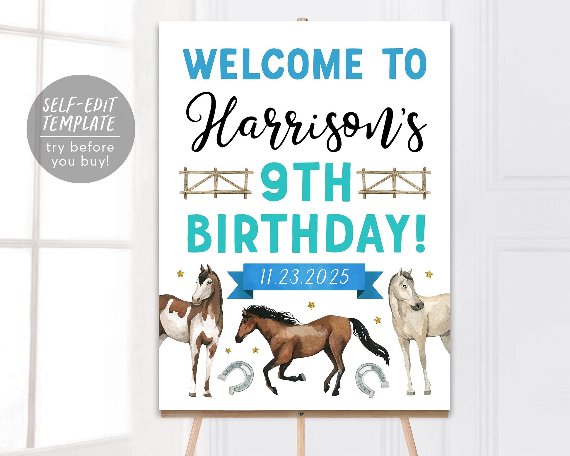 Horse Birthday Welcome Sign Editable Template