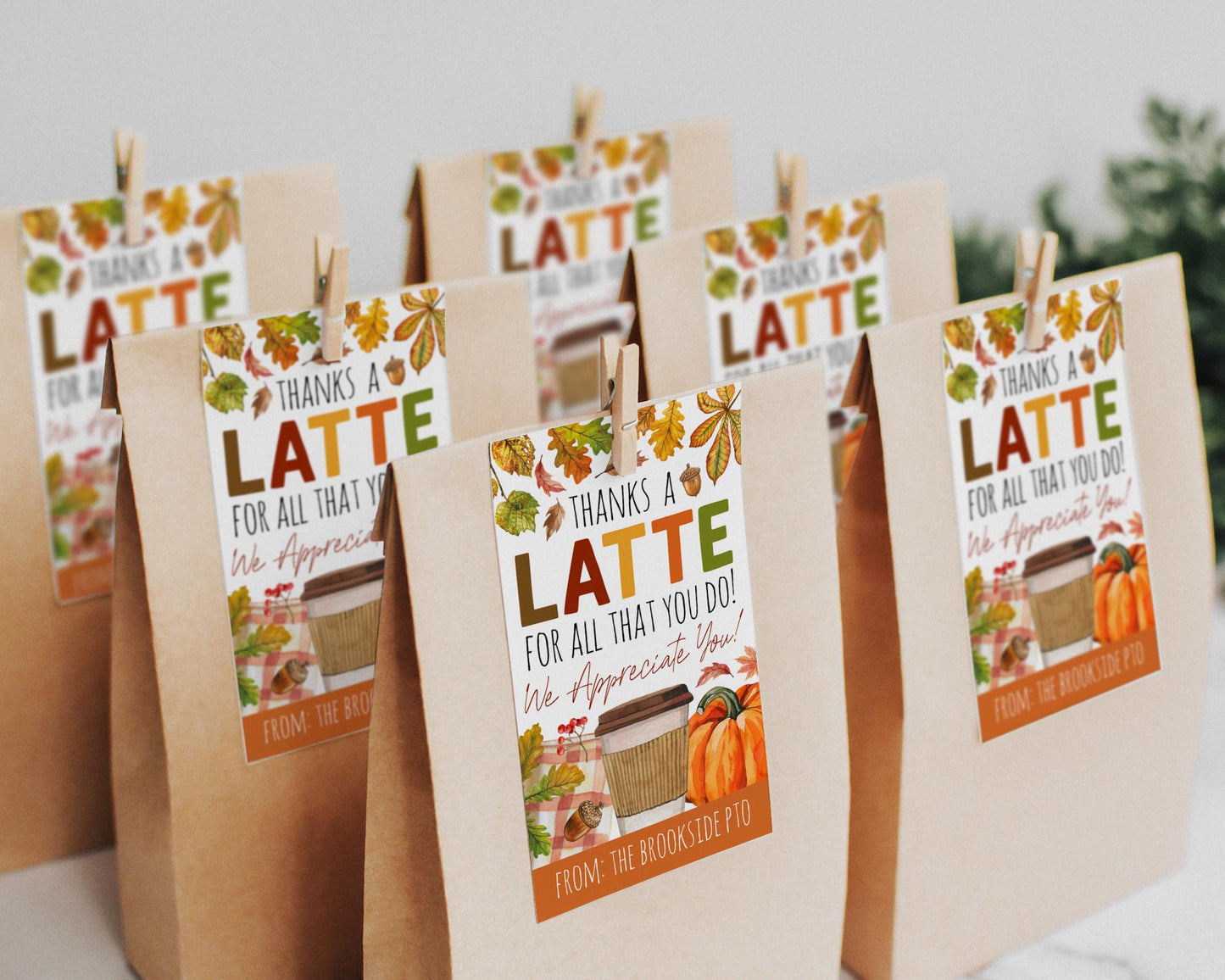 Fall Thanks a Latte Gift Tag Editable Template, Coffee Thank You Appreciation Labels, Autumn Leaves Tag For Employee Coworker Volunteer