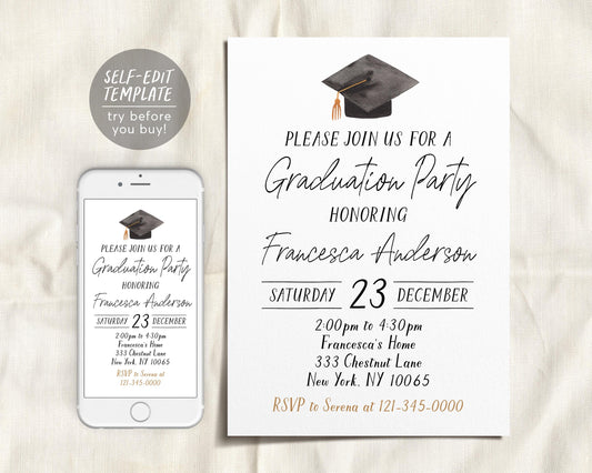Graduation Invitation Editable Template