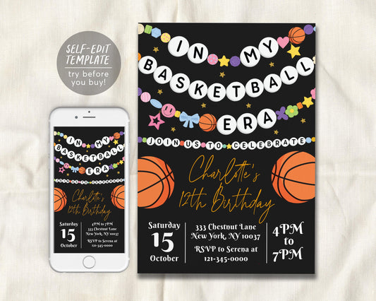 In My Basketball Era Birthday Invitation Editable Template