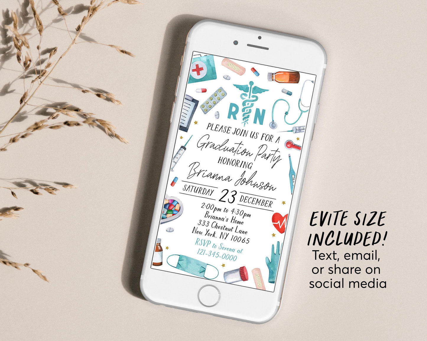 Nursing School Graduation Invitation With Photo Editable Template, Nurse RN Grad Announcement Party Invite Registered Nurse Pinning Ceremony