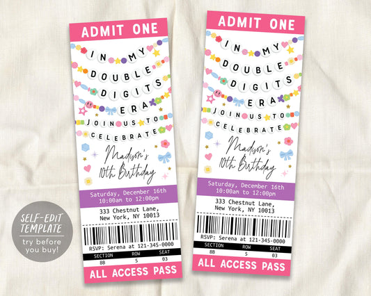 In My Double Digits Era Ticket Invitation Editable Template