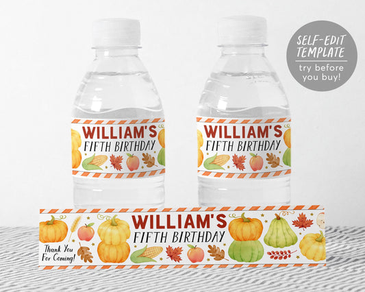 Pumpkin Water Bottle Labels Editable Template