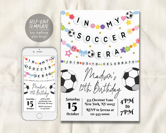 In My Soccer Era Birthday Invitation Editable Template