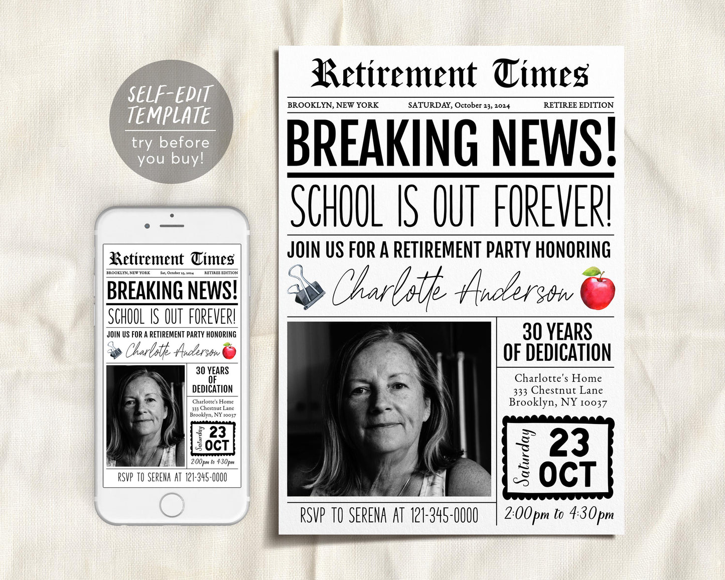 Teacher Retirement Invitation Editable Template