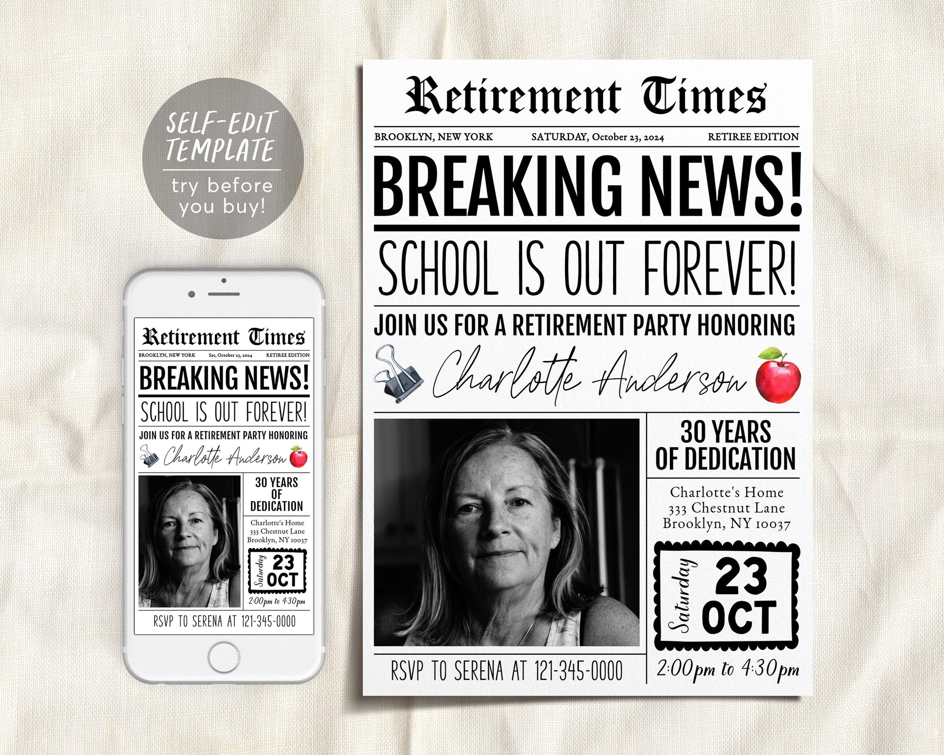 Teacher Retirement Invitation Editable Template