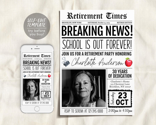 Teacher Retirement Invitation Editable Template