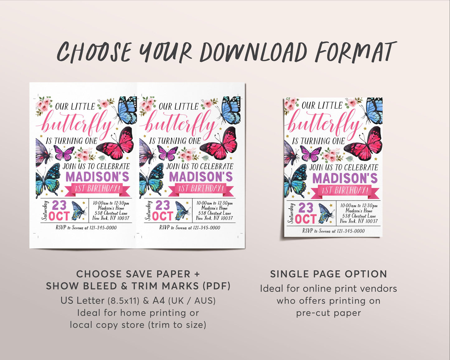 Little Butterfly Birthday Invitation Editable Template, Girl Floral Butterflies Party Invite, Kids Butterfly Garden Nature Evite Printable