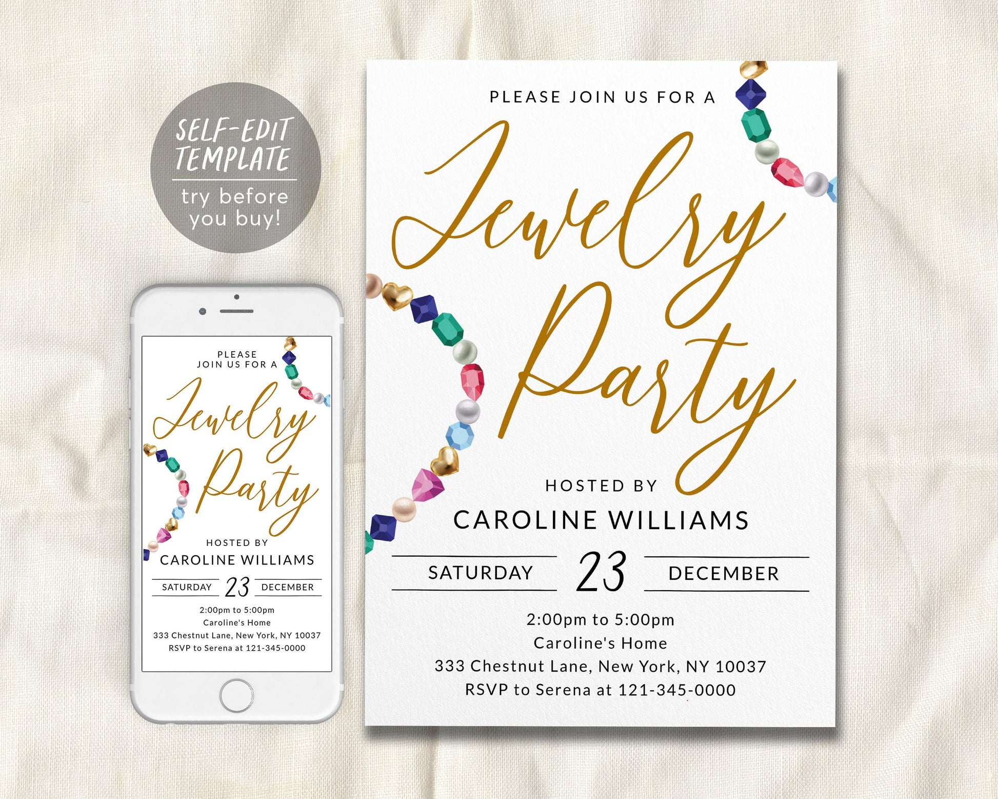 Jewelry Party Invitation Editable Template