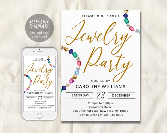 Jewelry Party Invitation Editable Template
