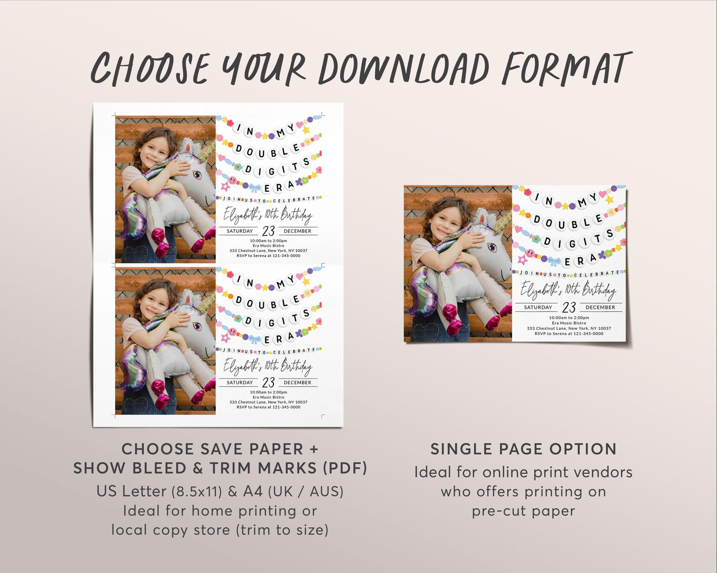 In My Double Digits Era Invitation With Photo Editable Template, Friendship Bracelet Party Invite, Tenth 10th Birthday Girl Eras Music Evite