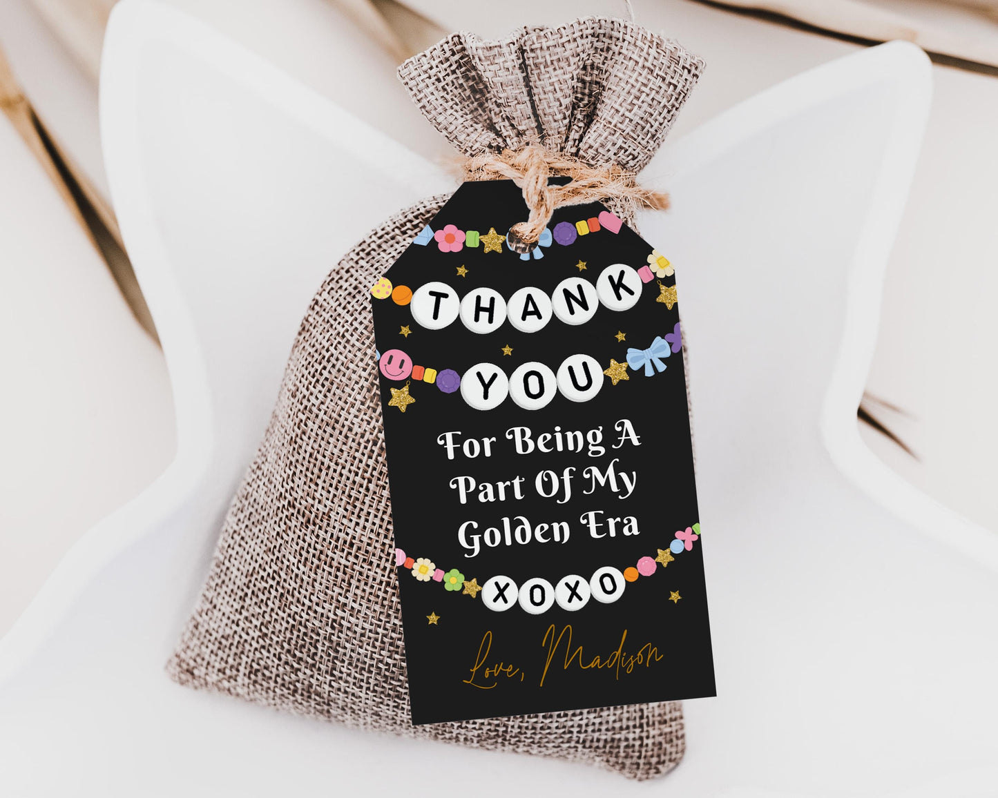 Golden Era Friendship Bracelet Favor Tags Editable Template