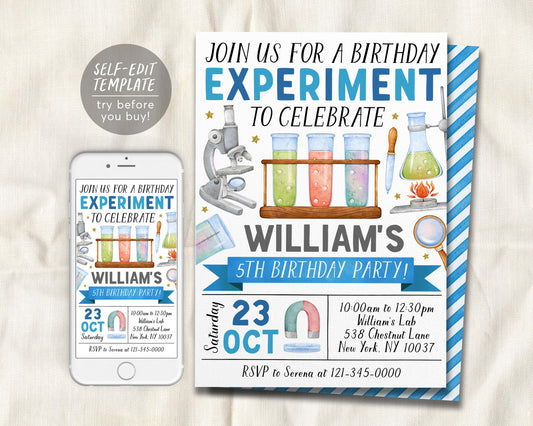 Science Birthday Invitation Editable Template