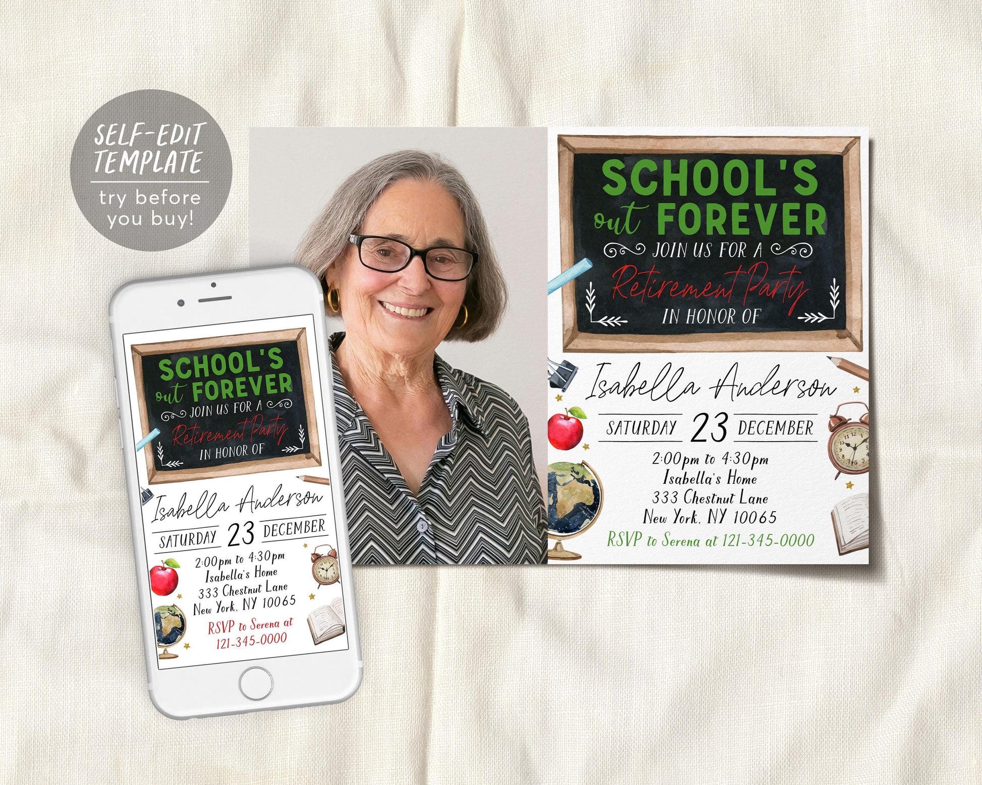 Teacher Retirement Invitation With Photo Editable Template