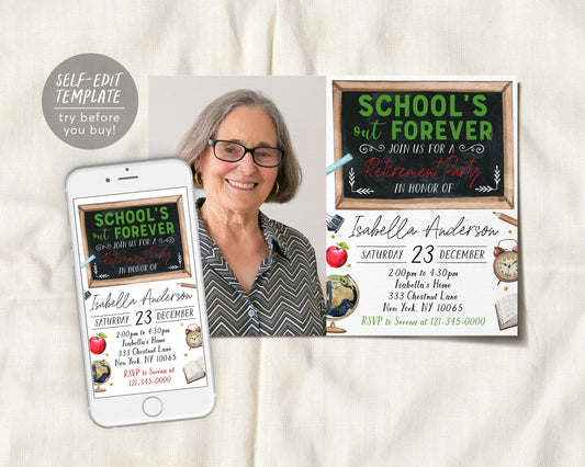 Teacher Retirement Invitation With Photo Editable Template