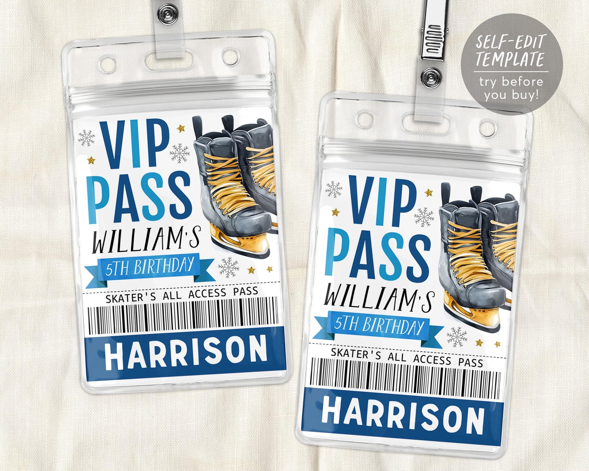 Ice Skating Birthday All Star VIP Pass Editable Template