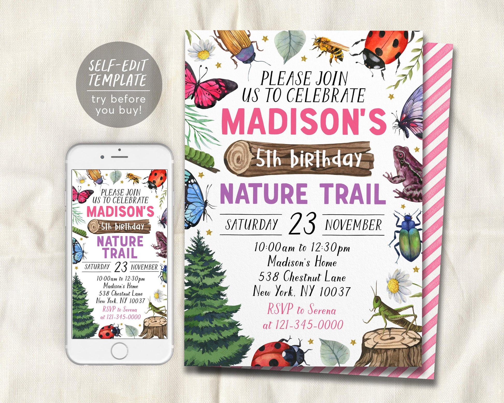 Nature Trail Birthday Invitation Editable Template