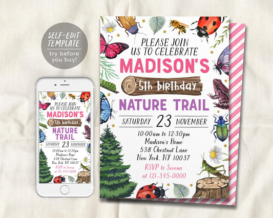 Nature Trail Birthday Invitation Editable Template
