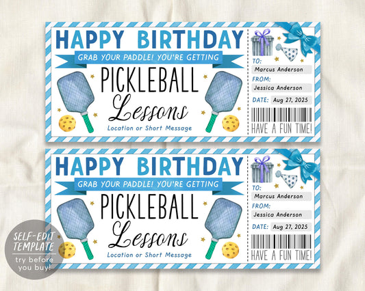 Pickleball Lessons Gift Certificate Editable Template