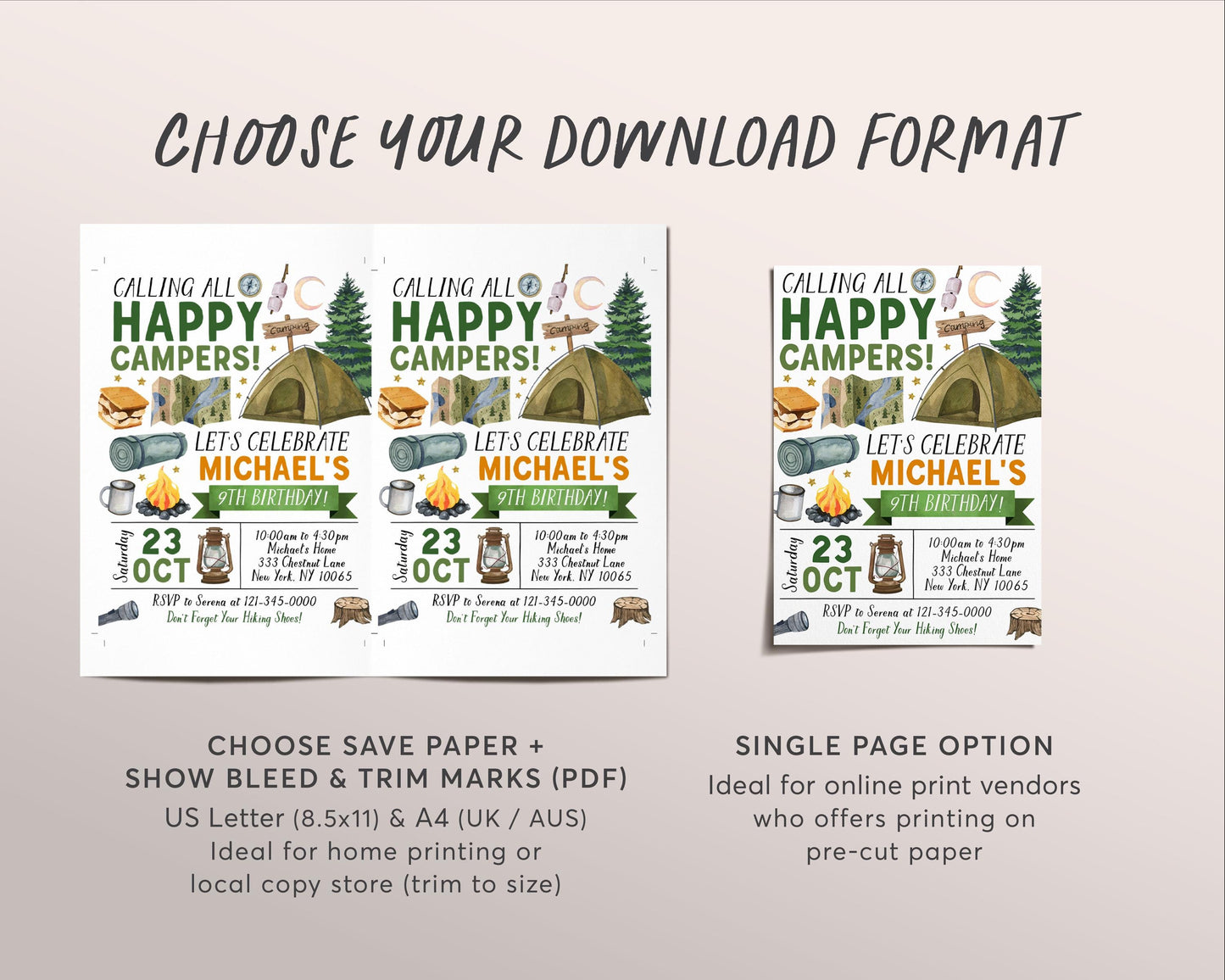 Camping Birthday Invitation Editable Template, Outdoor Camp Out Party Invite, Unisex Camp Checklist, Kids Rustic Tent Sleepover Hiking Evite