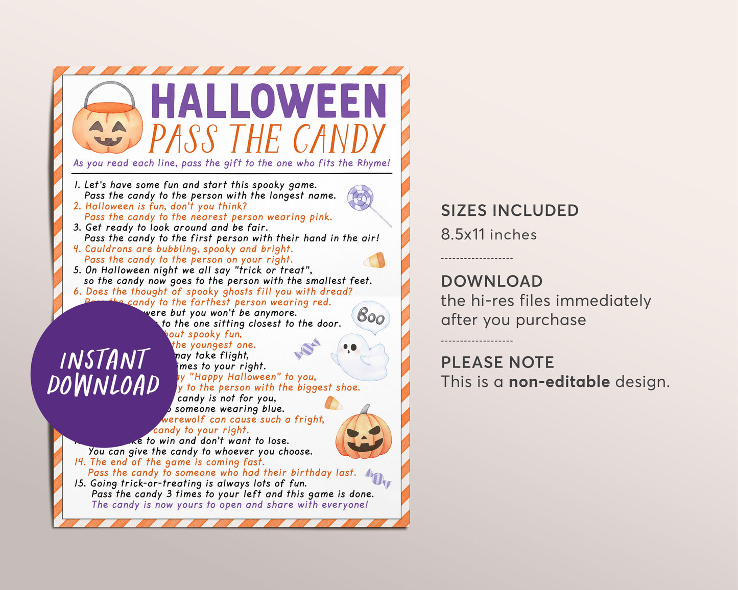 Halloween Pass the Candy Game, Pass the Prize Game, Kids Teens Adults Pass the Present Party Game, Fall Autumn Classroom Office Activities