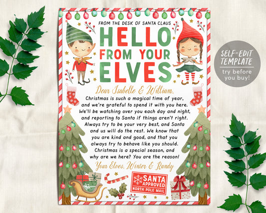 Hello Letter from Elves Editable Template, Elf Arrival Note, First Time New Elves Visiting Letter Welcome Letter, Christmas Welcome Activity