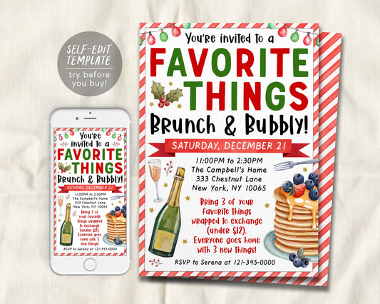 Christmas Brunch And Bubbly Invitation Editable Template