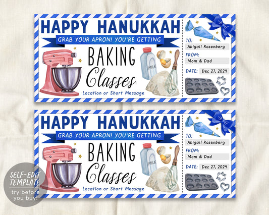Happy Hanukkah Baking Classes Gift Certificate Ticket Editable Template