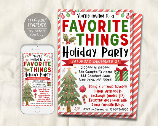 Favorite Things Gift Exchange Party Invitation Editable Template