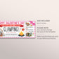 Valentines Day Glamping Trip Ticket Editable Template, Anniversary Glamping Weekend Trip Reveal Gift Certificate Camping Voucher Coupon