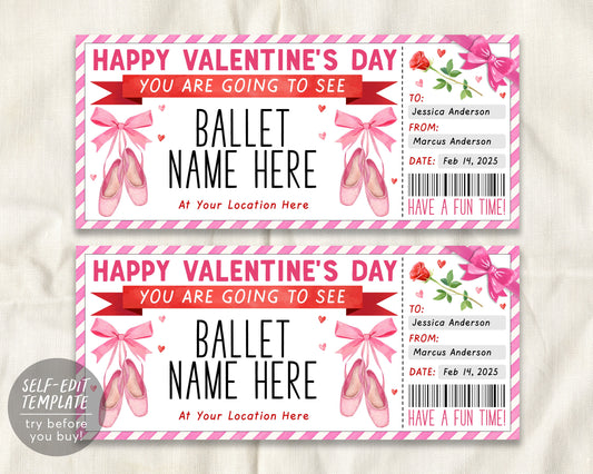 Valentines Day Ballet Gift Ticket Editable Template