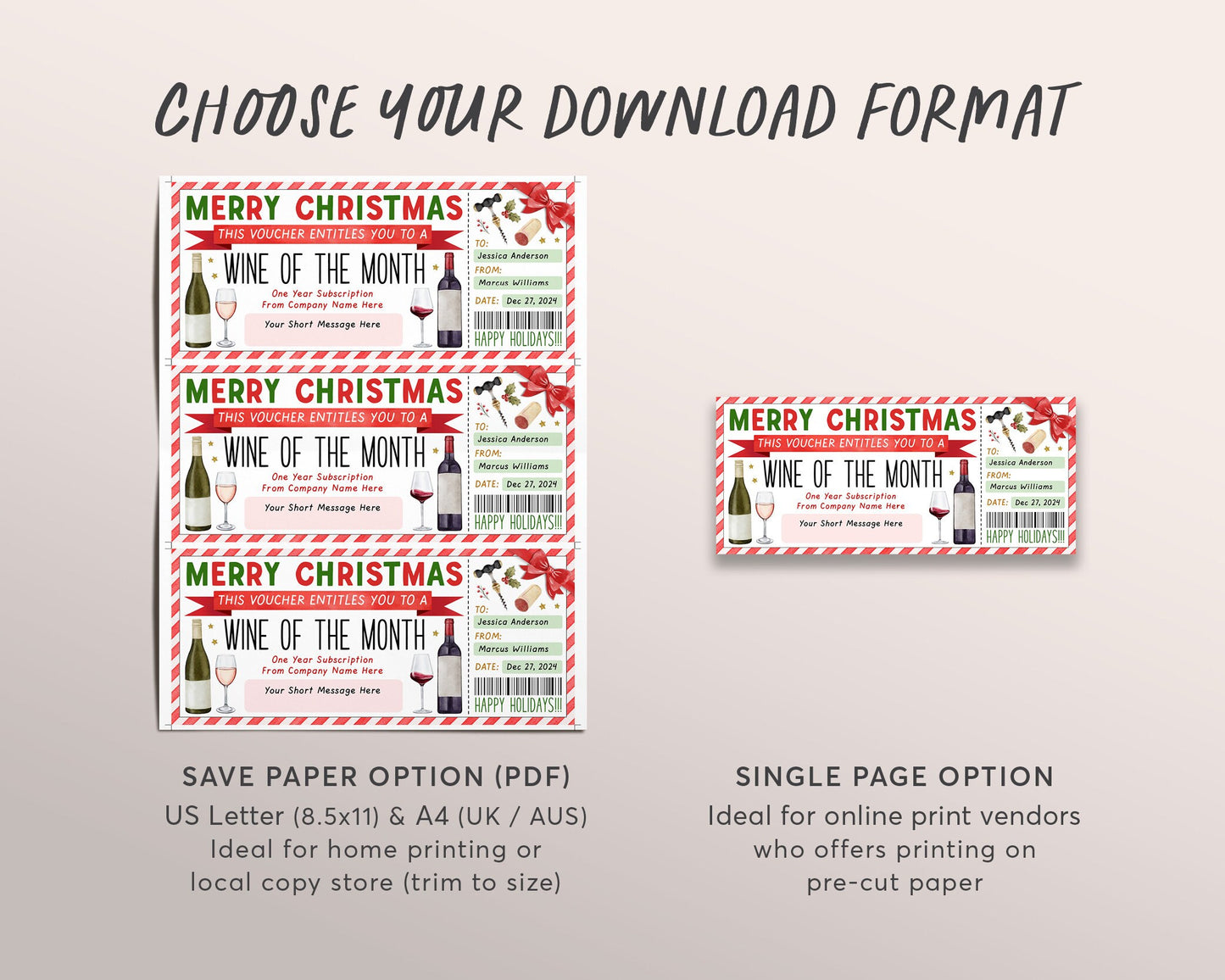 Wine Subscription Gift Certificate Editable Template, Christmas Surprise Wine Club Membership Voucher, Holiday Wine of the Month Coupon