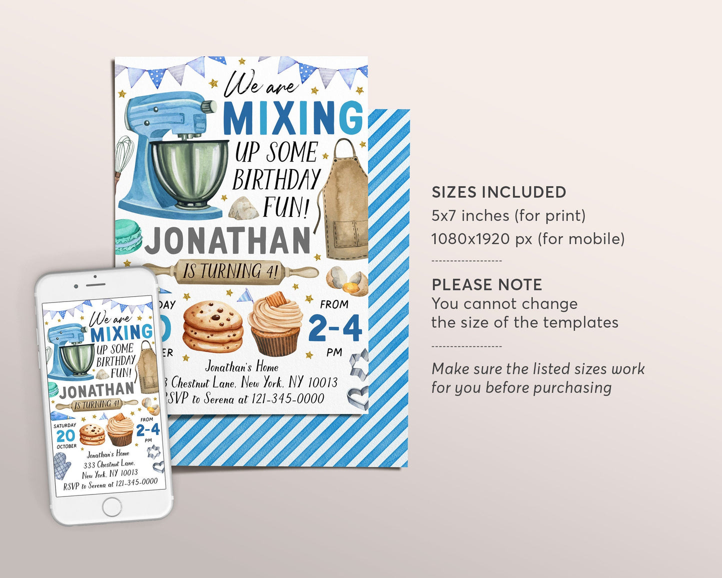 Baking Birthday Party Invitation Editable Template, Boy Unisex Chef Baking Party Invite, Kids Cooking Party Evite, Cupcake Cookies Macarons