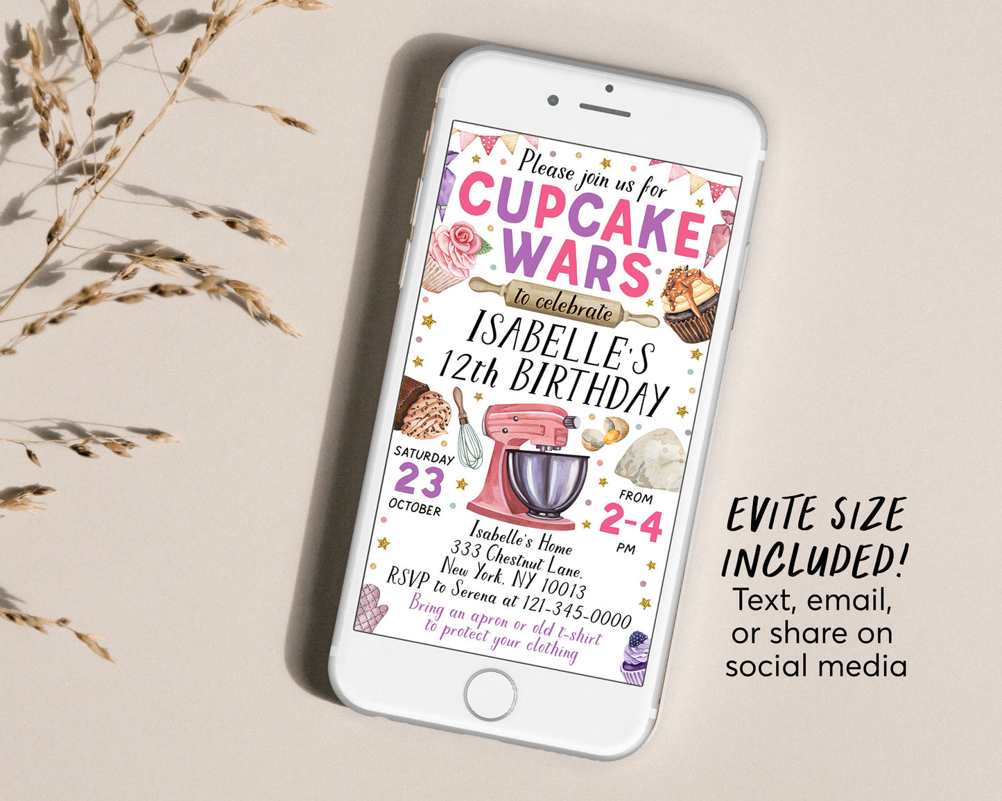 Cupcake Wars Birthday Invitation With Photo Editable Template, Girl Baking Competition Cupcake Decorating Party Invite, Kids Cooking Evite