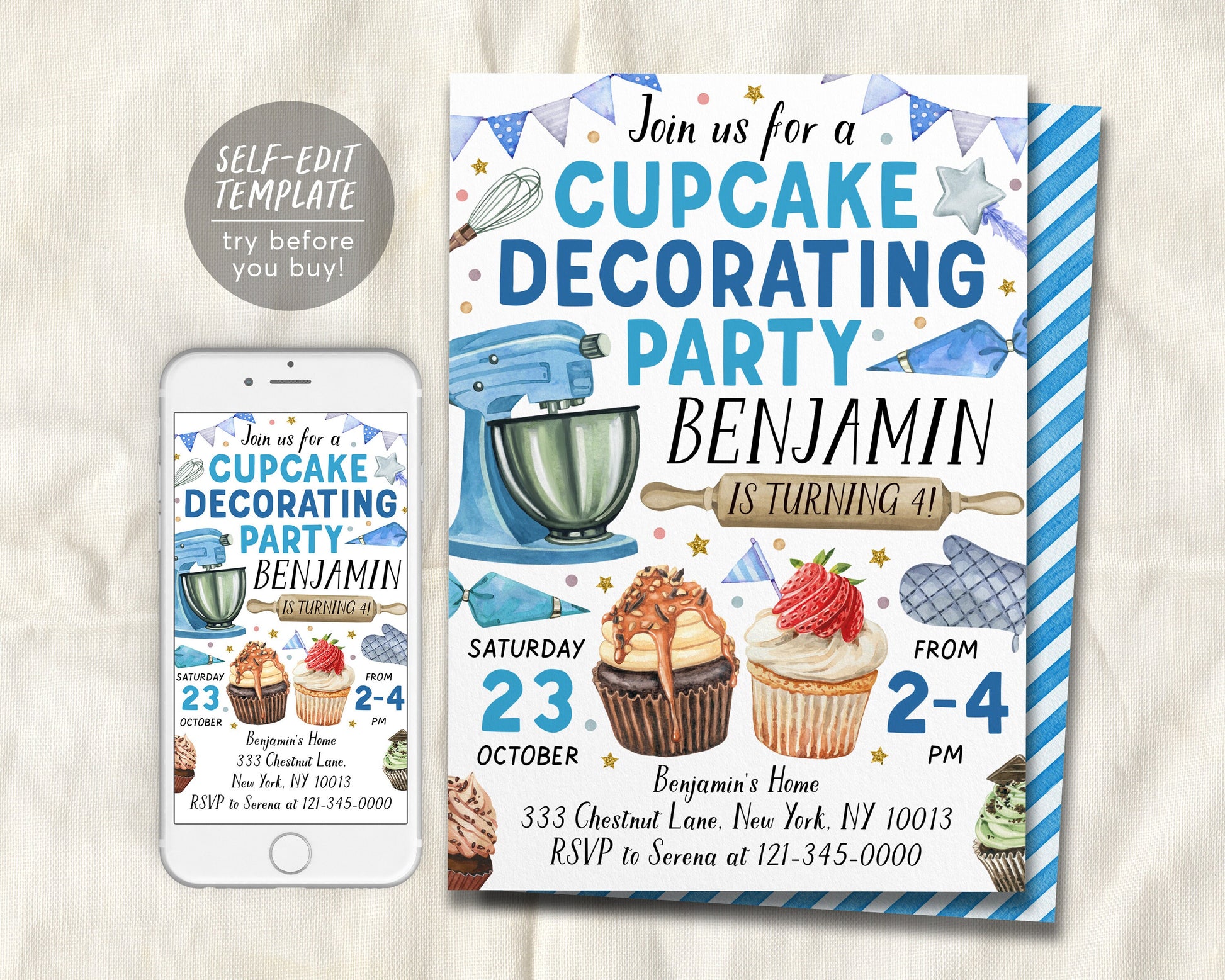 Cupcake Decorating Party Invitation Editable Template