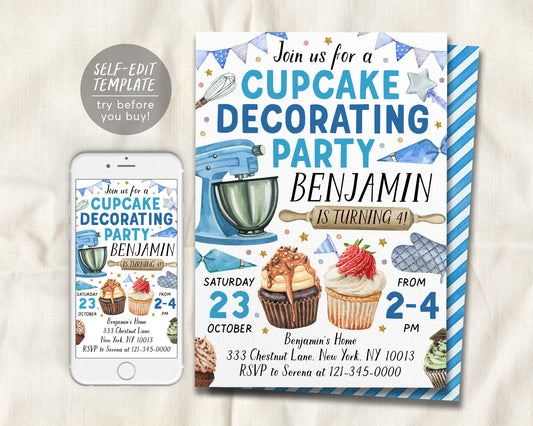 Cupcake Decorating Party Invitation Editable Template