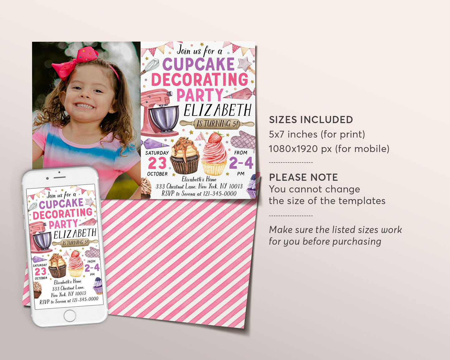 Cupcake Decorating Party Invitation With Photo Editable Template, Girl Baking Birthday Evite, Kids Preteen Chef Cooking Bake Party Invite