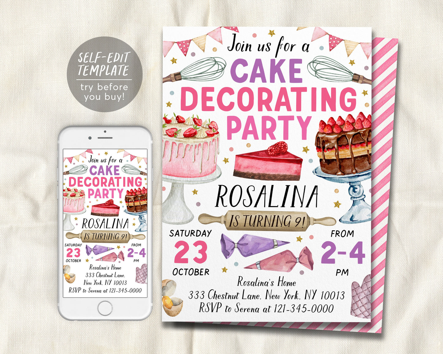 Cake Decorating Party Invitation Editable Template