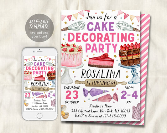 Cake Decorating Party Invitation Editable Template