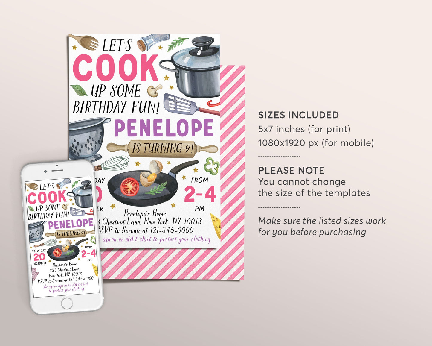 Cooking Party Birthday Invitation Editable Template, Kids Cooking Class Invite, Girl Chef Kitchen Baking Party Evite, Little Chef Printable