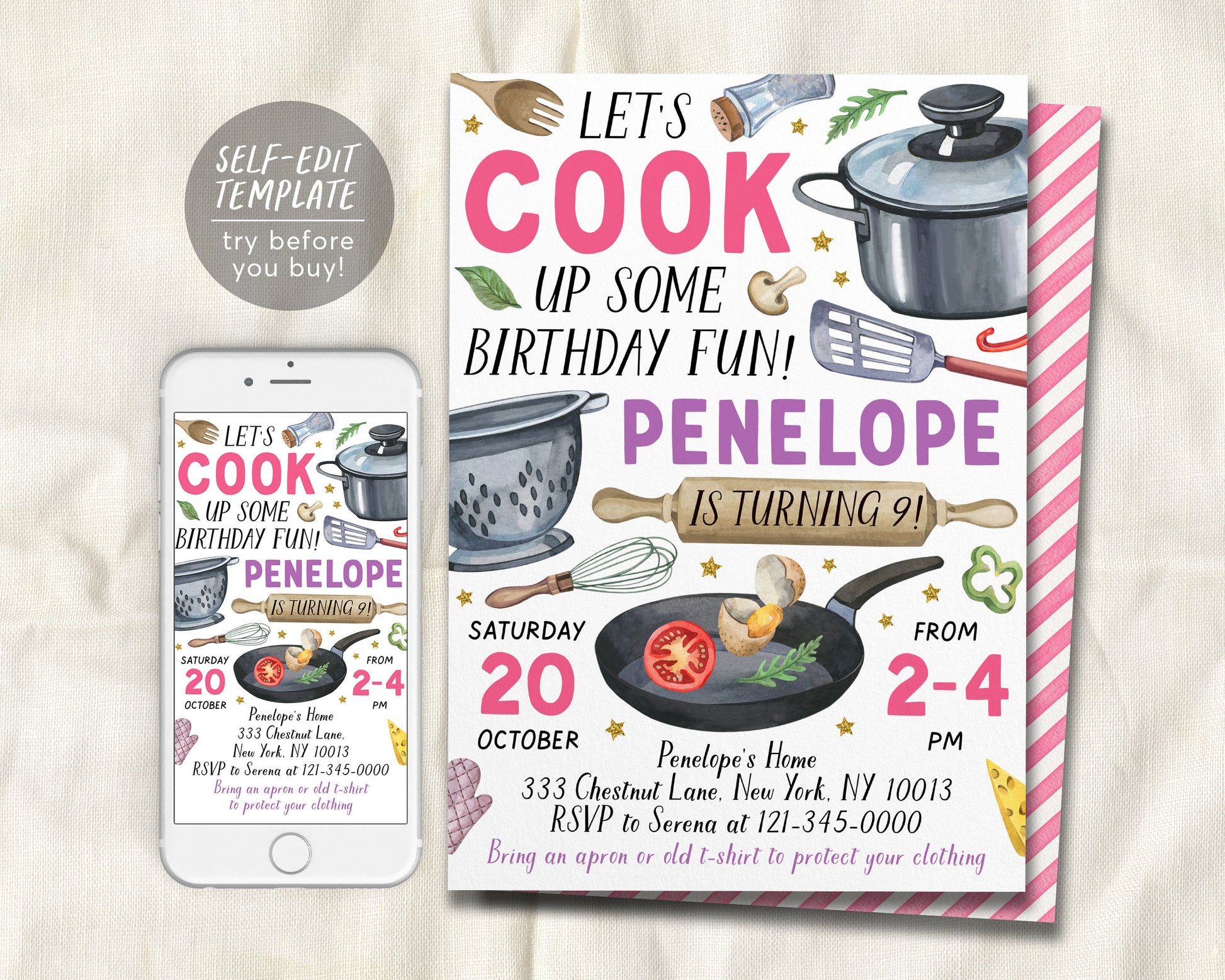 Cooking Party Birthday Invitation Editable Template