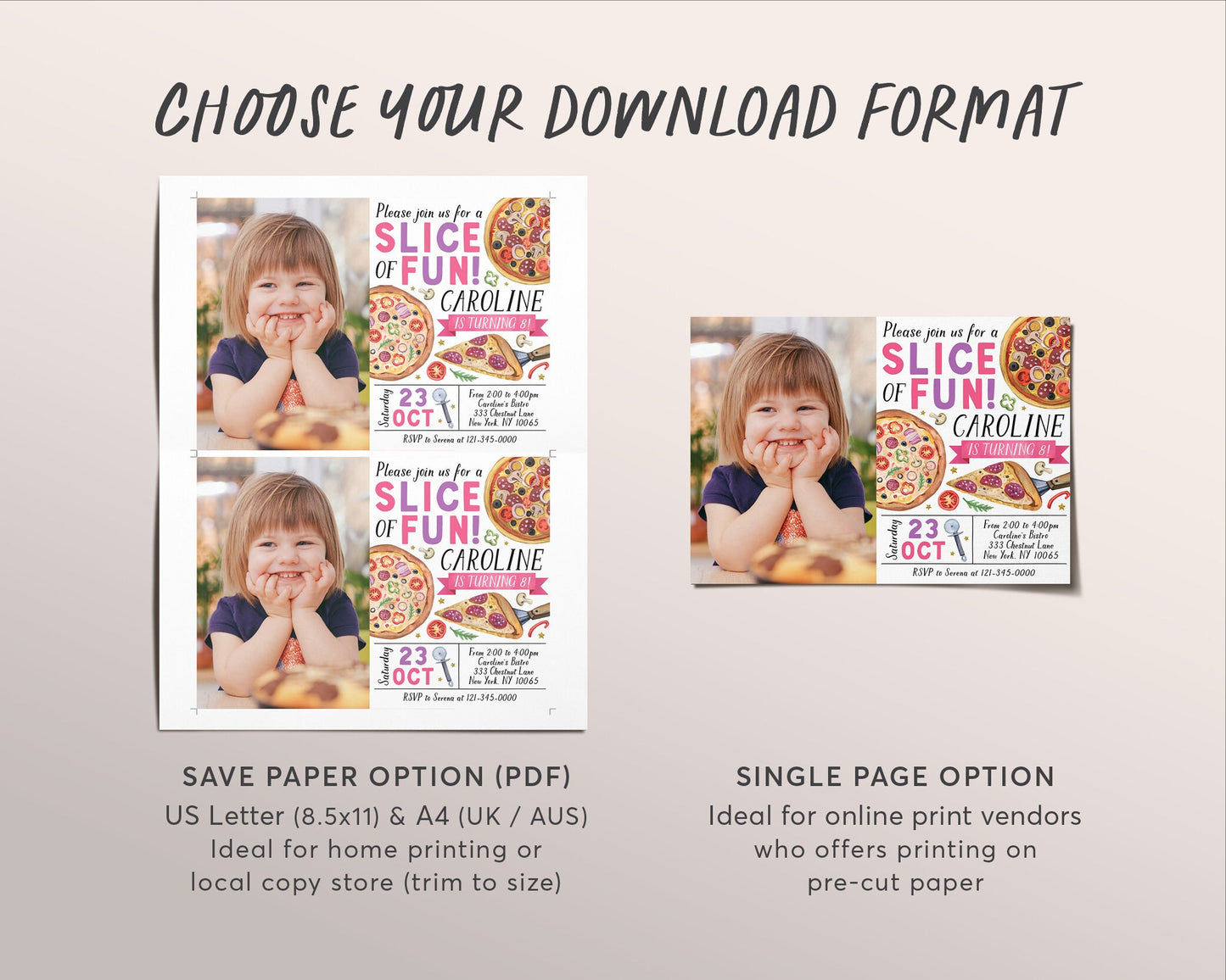 Pizza Party Birthday Invitation With Photo Editable Template, Kids Pizza Party Invite, Girl Pizza Making Evite, Slice Of Fun Pizzeria Tween