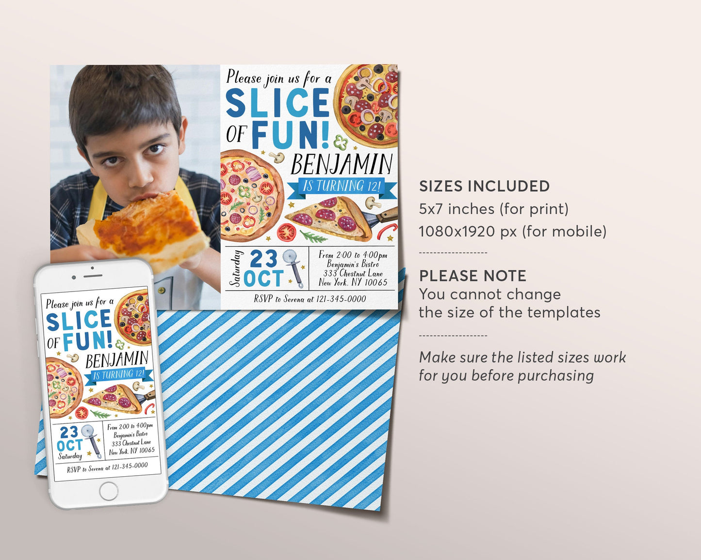 Pizza Party Birthday Invitation With Photo Editable Template, Kids Pizza Party Invite, Boy Unisex Pizza Making Evite, Slice Of Fun Pizzeria