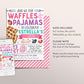 Waffles and Pajamas Birthday Invitation Editable Template, Girl Waffles And PJs Party Invite, Kids Breakfast Brunch Evite, Slumber Party