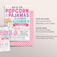 Popcorn and Pajamas Birthday Invitation Editable Template, Girl Tween Movie Night Party Invite, Kids Popcorn And PJs Slumber Party Evite