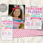 Popcorn and Pajamas Birthday Invitation With Photo Editable Template