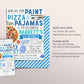 Paint Pizza and Pajamas Party Birthday Invitation Editable Template, Art Painting Party Evite, Boy Slumber Sleepover Party Dress for a Mess