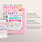 Pottery Party Invitation Editable Template, Pottery Painting Party Invite, Girl Art Paint Craft Evite, Ceramics Studio Kids Tween Printable